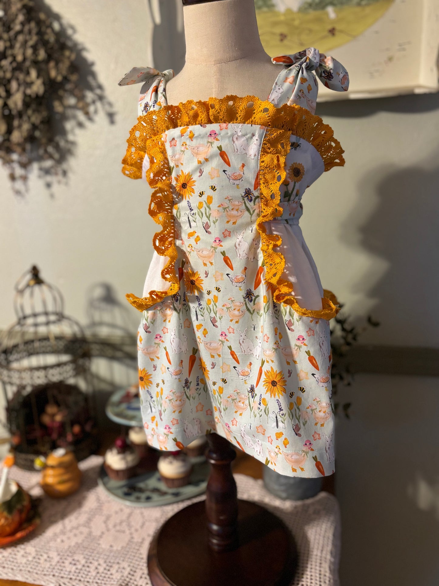 Spring Cottage Embroidered Summer Pinafore Dress